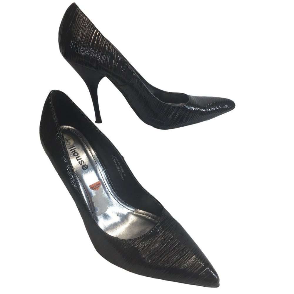 Dollhouse Snobby Black Patent With Brown Drizzle 8.5 Pointy Toe Heels Stiletto